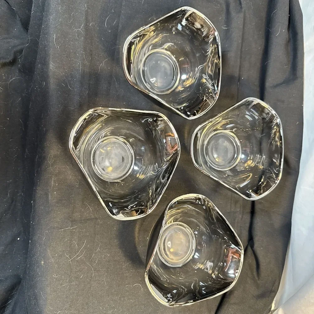 Vintage MCM‎ Silver Fade Glass Bowls (4) Serving Salad Bowl Retro 70's Tableware